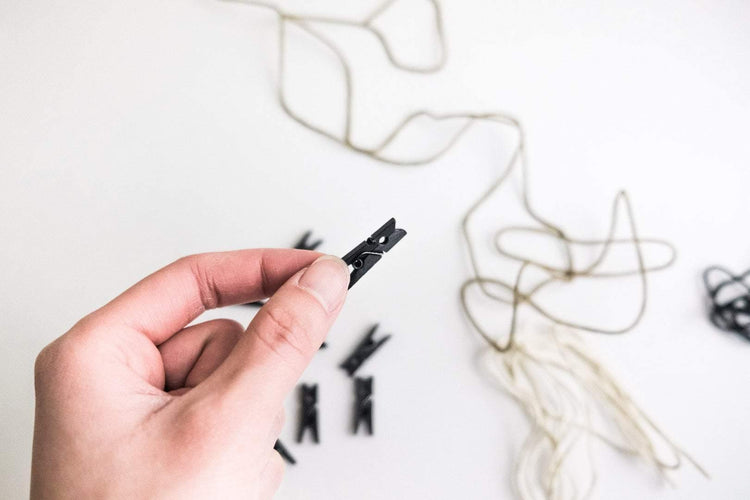 Black Clothespins and Hemp String Set - Prints From My Instax