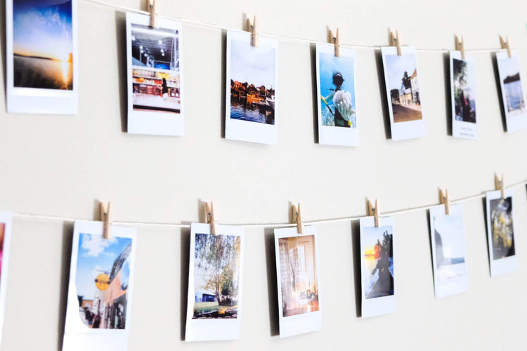 White Clothespins and Hemp String Set - Prints From My Instax