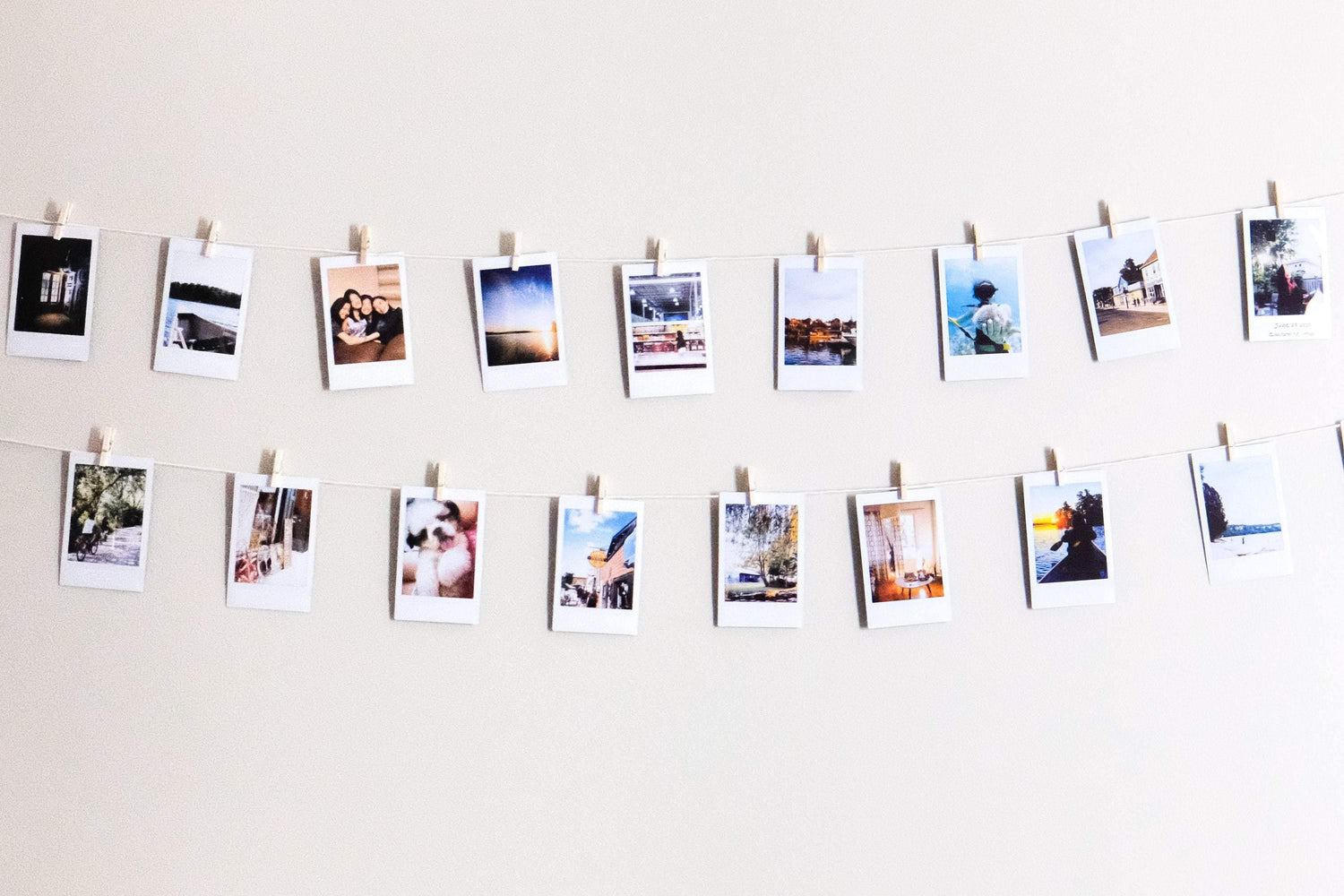Clear Gold Glitter Clothespins and Hemp String Set - Prints From My Instax